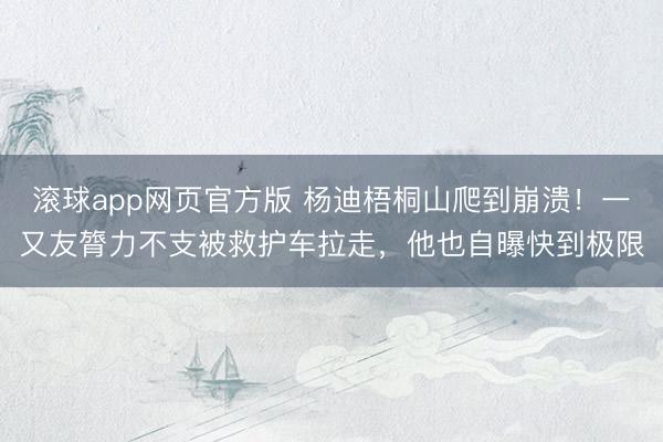 滚球app网页官方版 杨迪梧桐山爬到崩溃!一又友膂力不支被救护车拉走,他也自曝快到极限